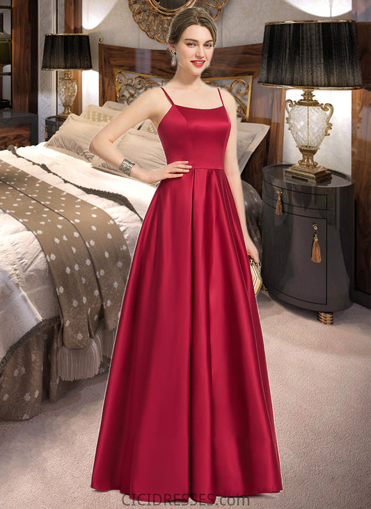 Zaniyah A-Line Square Neckline Floor-Length Satin Bridesmaid Dress CIC8P0013060