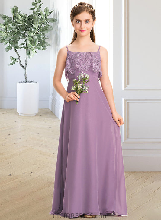 Aria A-Line Square Neckline Floor-Length Chiffon Lace Junior Bridesmaid Dress CIC8P0013660