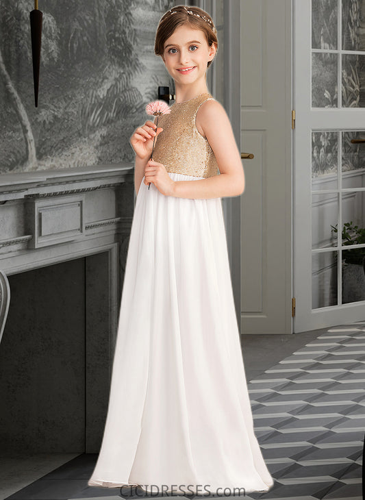 Lacey A-Line Scoop Neck Floor-Length Chiffon Sequined Junior Bridesmaid Dress CIC8P0013662