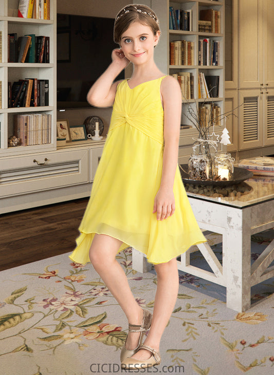 Neveah A-Line V-neck Knee-Length Chiffon Junior Bridesmaid Dress With Ruffle CIC8P0013664