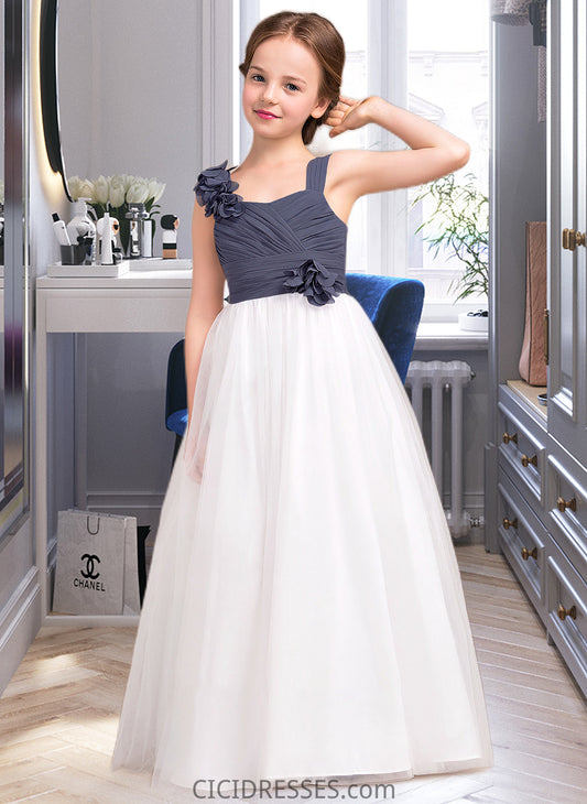 Autumn A-Line Sweetheart Floor-Length Chiffon Tulle Junior Bridesmaid Dress With Ruffle Flower(s) CIC8P0013665