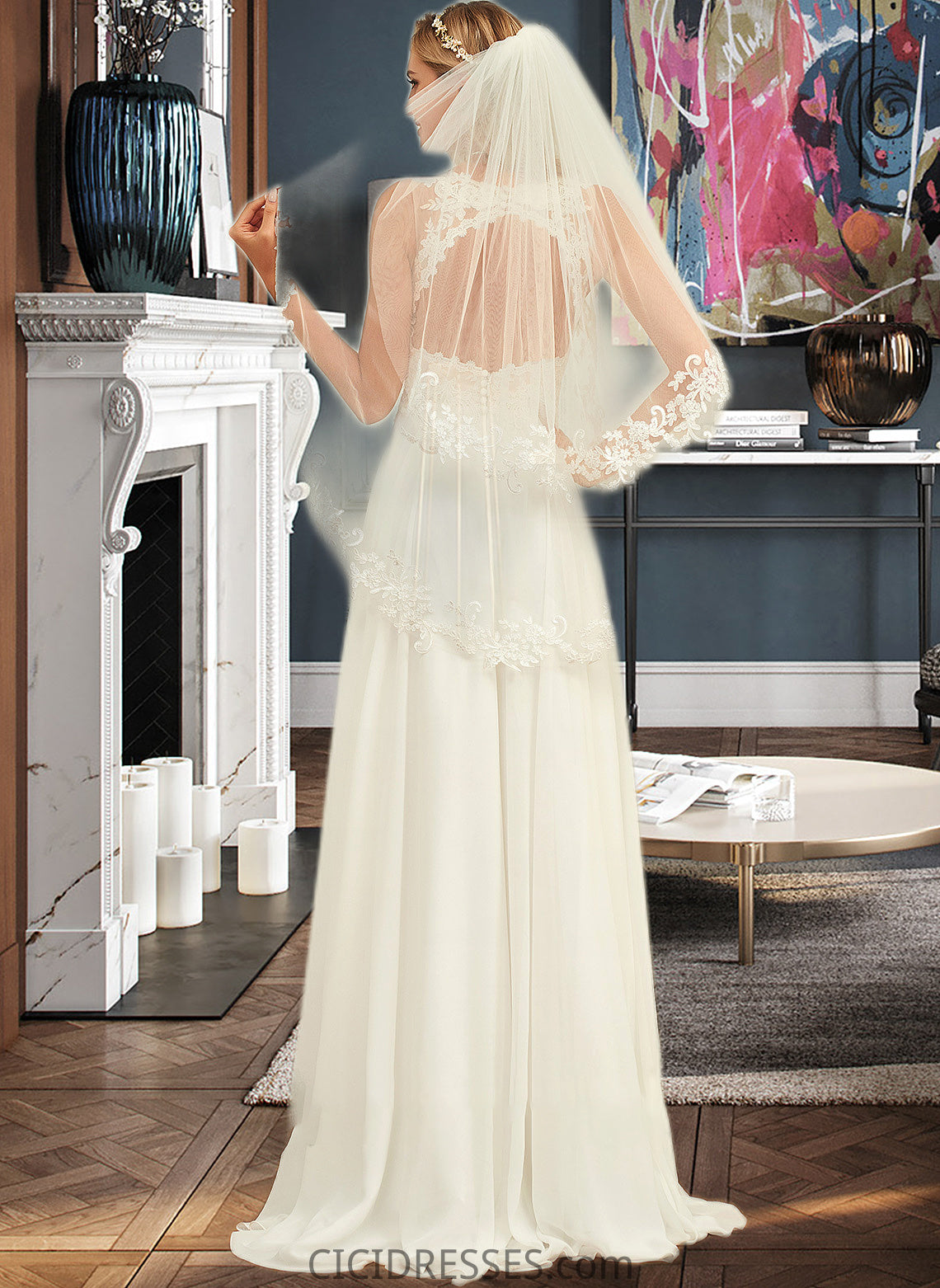 Neveah A-Line V-neck Sweep Train Chiffon Lace Wedding Dress With Lace CIC8P0013677