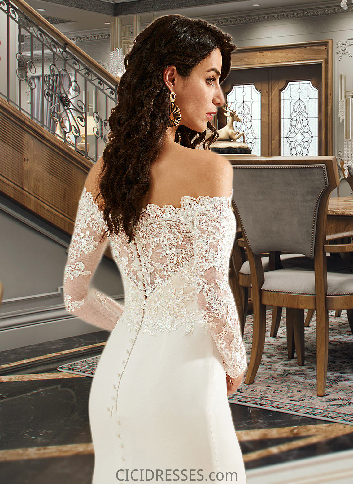 Micah Trumpet/Mermaid Off-the-Shoulder Court Train Wedding Dress With Lace CIC8P0013680