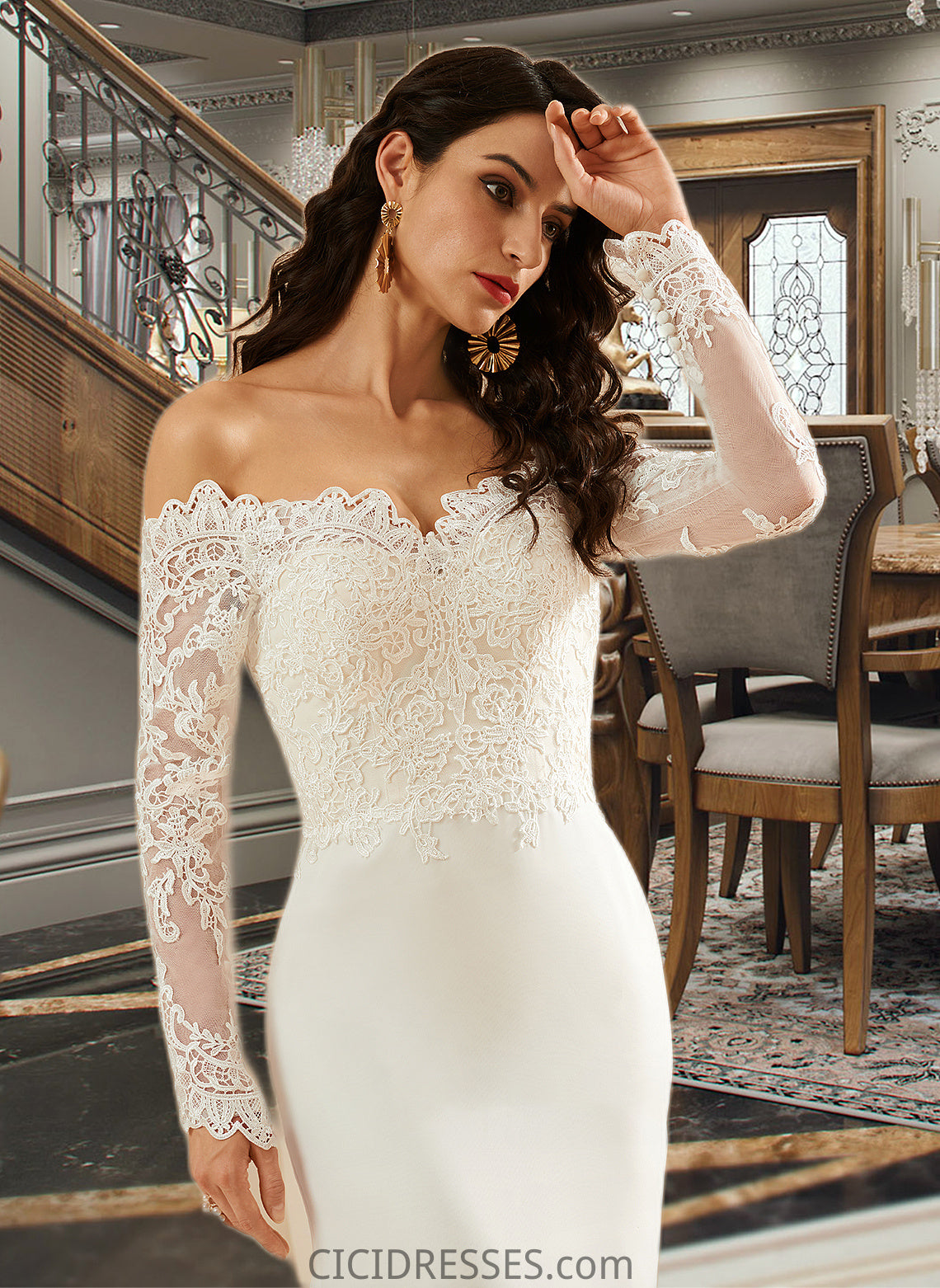 Micah Trumpet/Mermaid Off-the-Shoulder Court Train Wedding Dress With Lace CIC8P0013680