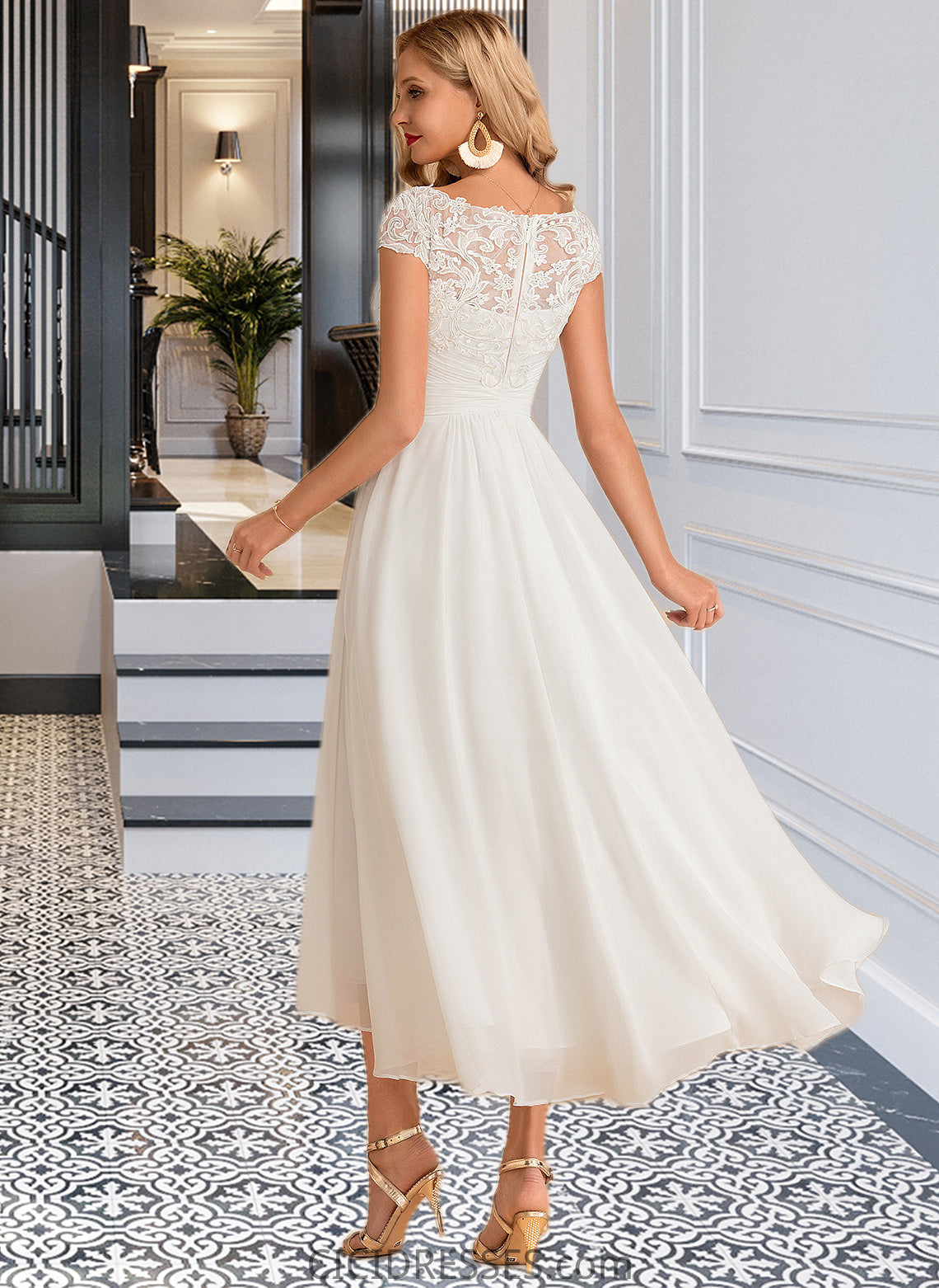 Dylan A-Line Scoop Neck Asymmetrical Chiffon Wedding Dress CIC8P0013683