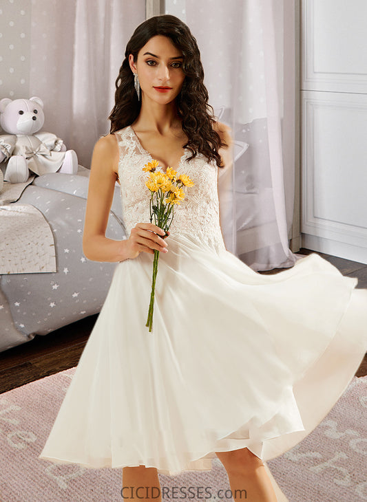 Amira A-Line V-neck Knee-Length Wedding Dress With Lace Sequins CIC8P0013703