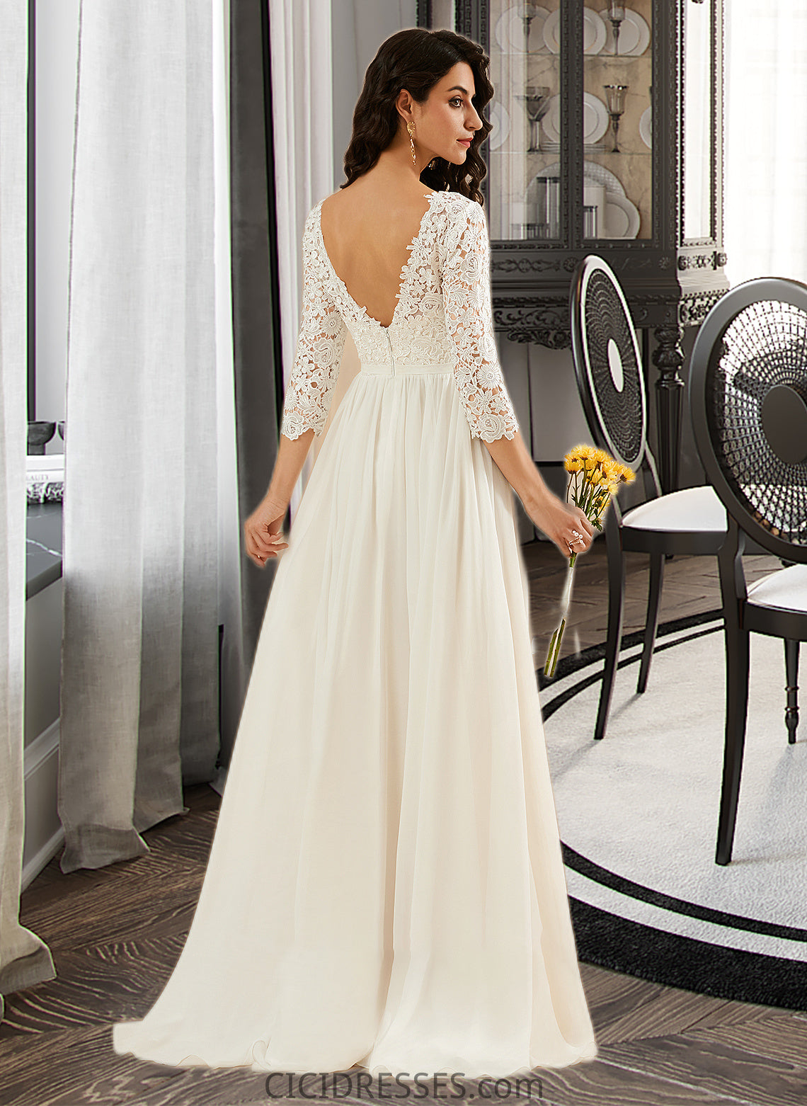 Paris A-Line Sweep Train Wedding Dress With Lace CIC8P0013715