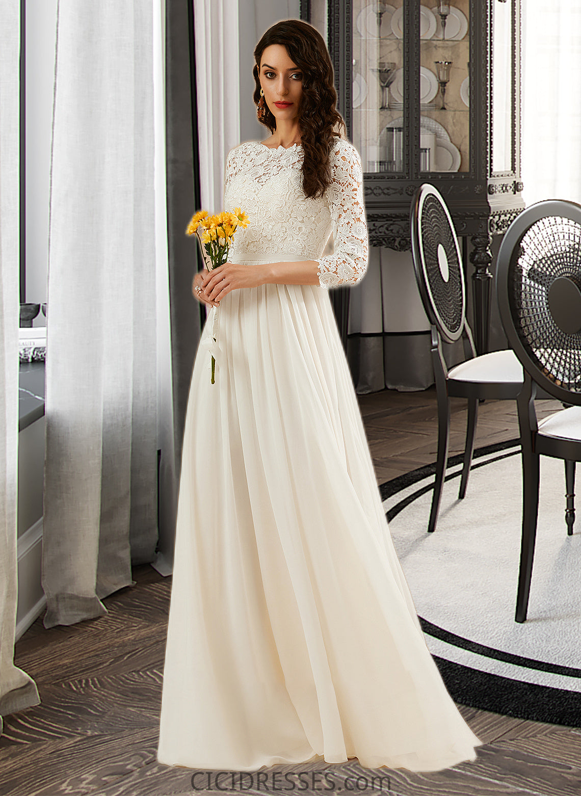 Paris A-Line Sweep Train Wedding Dress With Lace CIC8P0013715