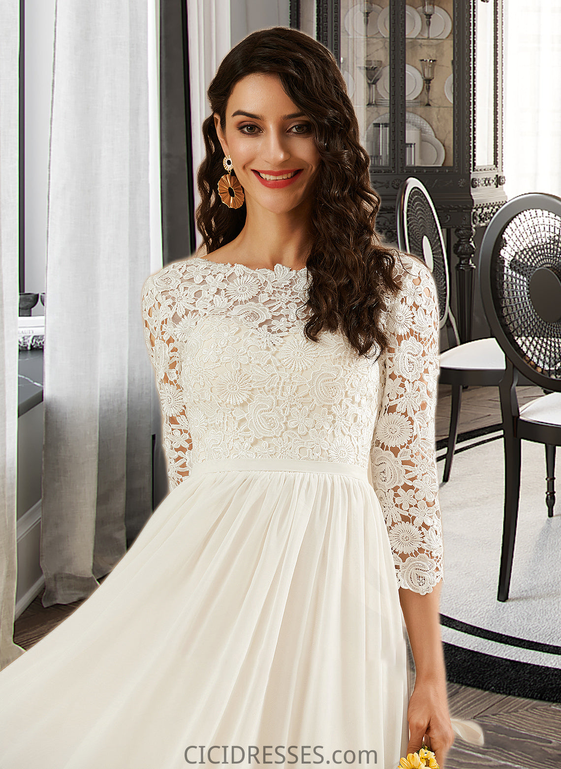 Paris A-Line Sweep Train Wedding Dress With Lace CIC8P0013715