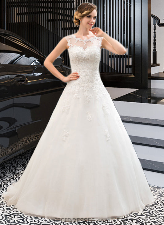 Novia Ball-Gown/Princess Illusion Sweep Train Organza Tulle Wedding Dress With Beading Sequins CIC8P0013719