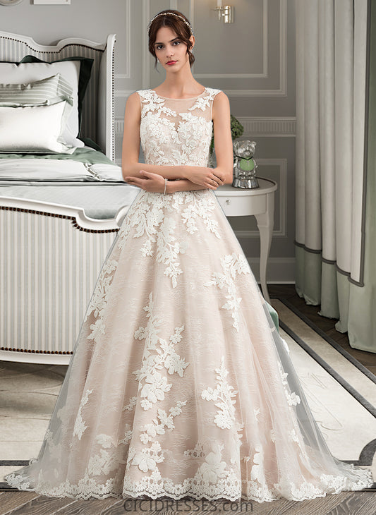 Patsy Ball-Gown/Princess Illusion Court Train Tulle Wedding Dress With Beading Sequins CIC8P0013724