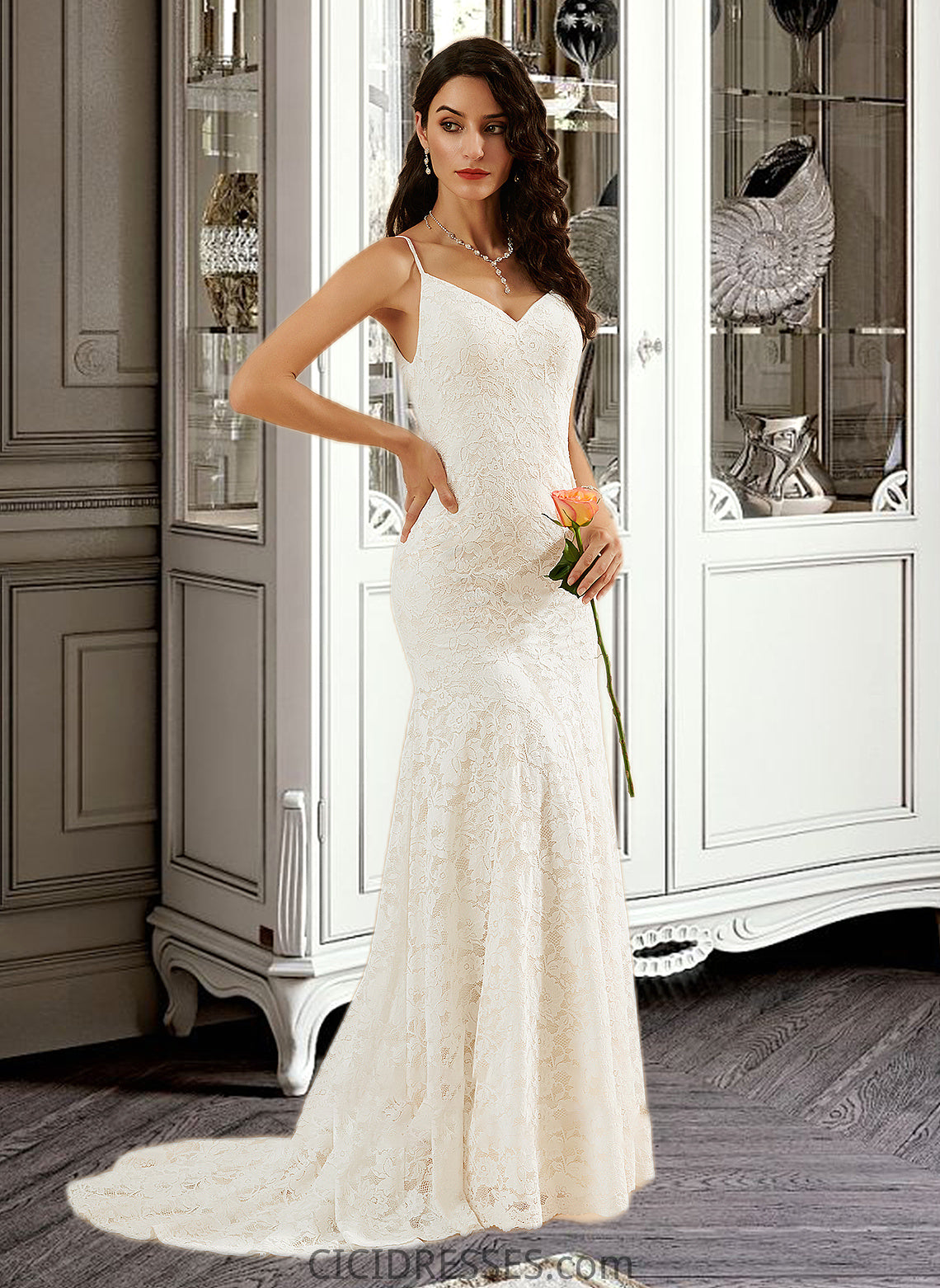 Nyasia Trumpet/Mermaid V-neck Court Train Wedding Dress CIC8P0013725