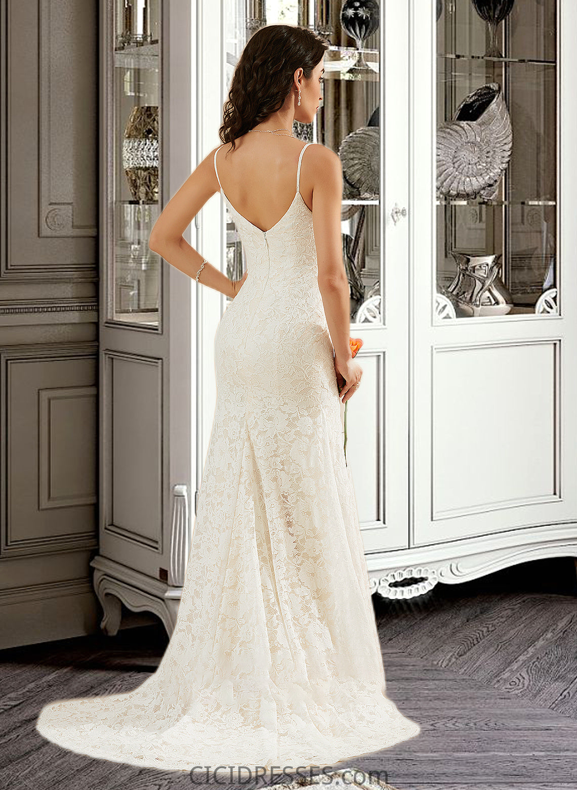 Nyasia Trumpet/Mermaid V-neck Court Train Wedding Dress CIC8P0013725