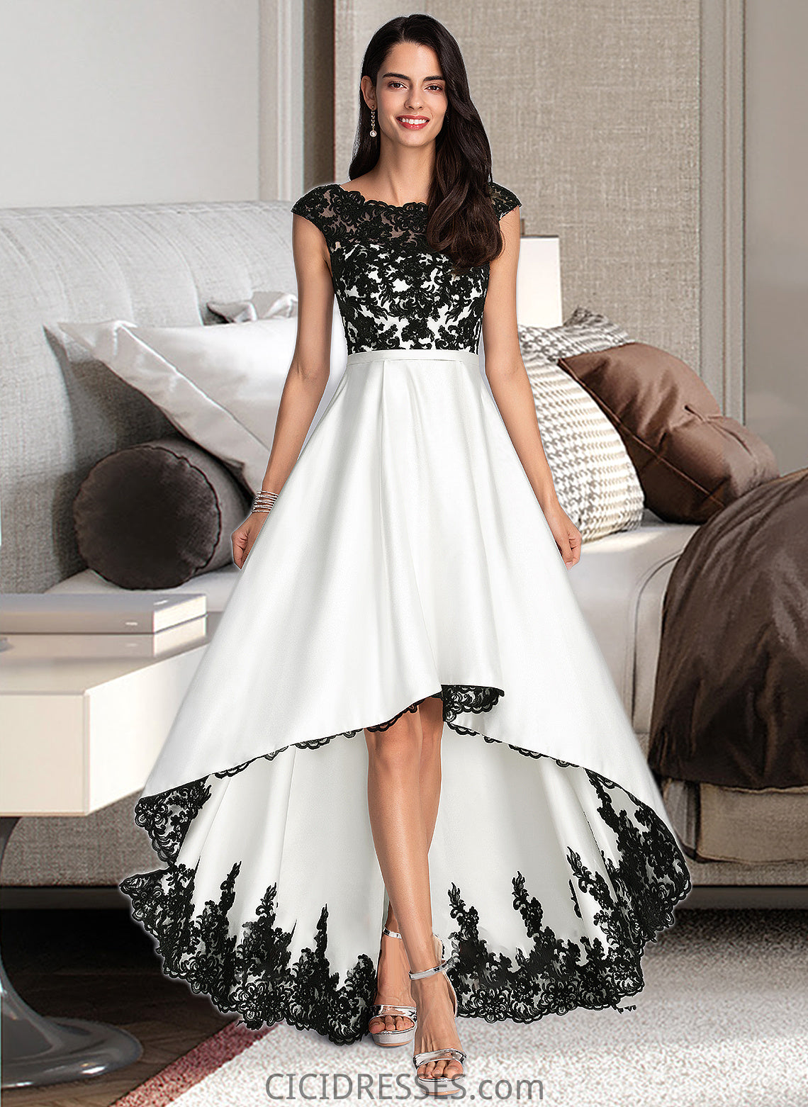 Yesenia Ball-Gown/Princess Scoop Neck Asymmetrical Satin Wedding Dress CIC8P0013728