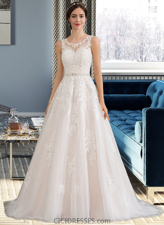 Mayra Ball-Gown/Princess Scoop Neck Court Train Tulle Wedding Dress With Beading Sequins CIC8P0013730