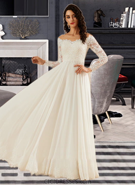 Sara A-Line Off-the-Shoulder Sweep Train Wedding Dress With Lace CIC8P0013734