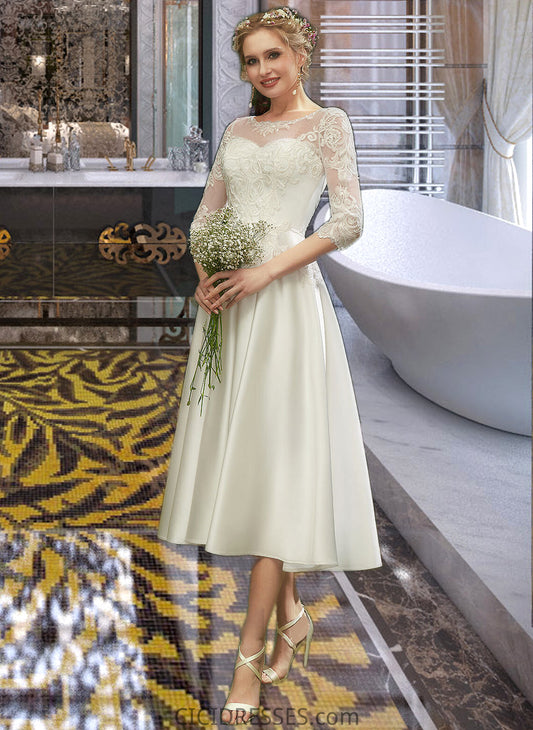 Giuliana A-Line Illusion Tea-Length Wedding Dress With Lace CIC8P0013741