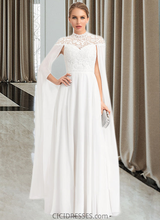 Yareli A-Line High Neck Floor-Length Chiffon Wedding Dress CIC8P0013748