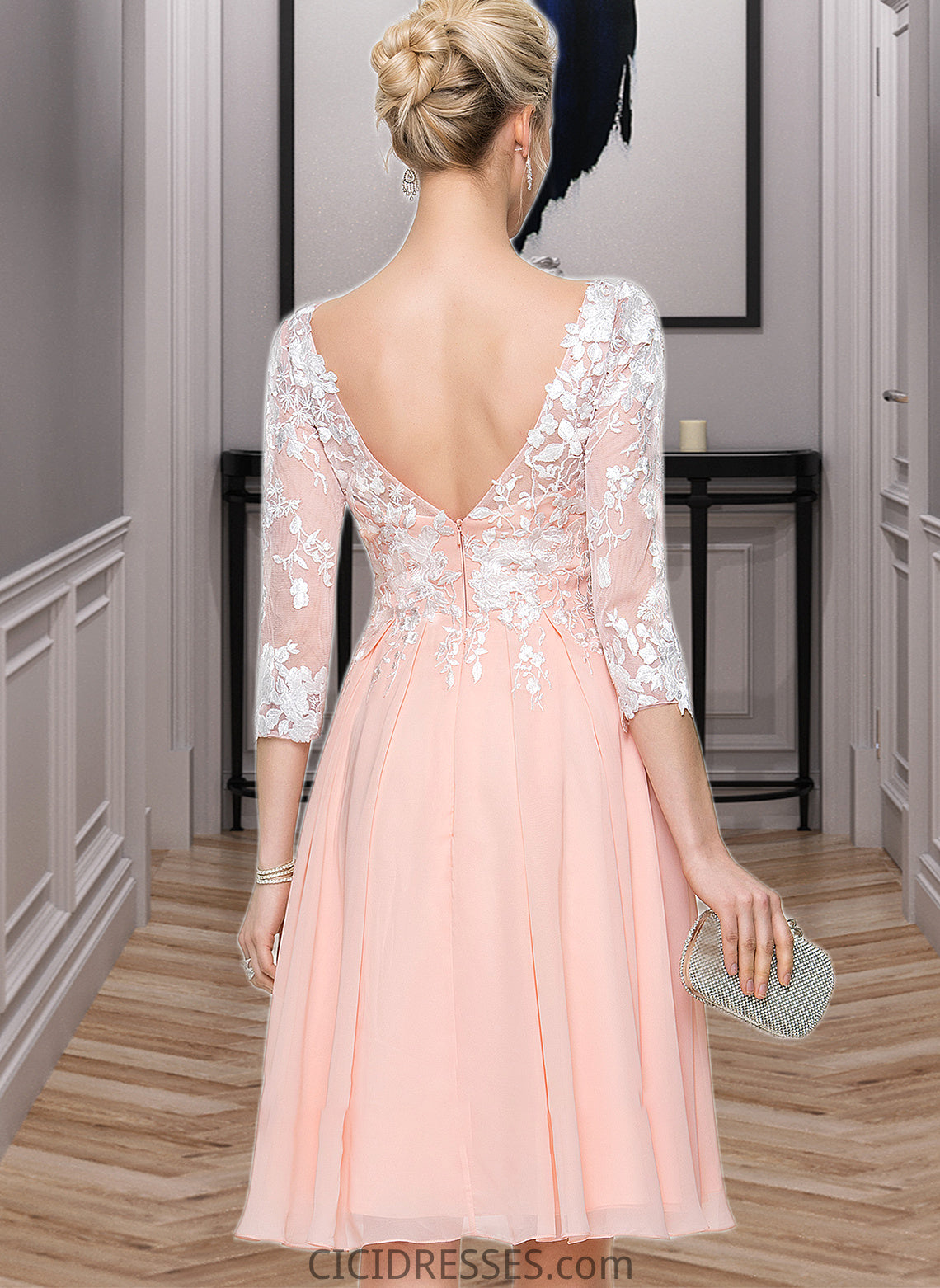 Eloise Scoop Neck Knee-Length Chiffon Wedding Dress CIC8P0013805