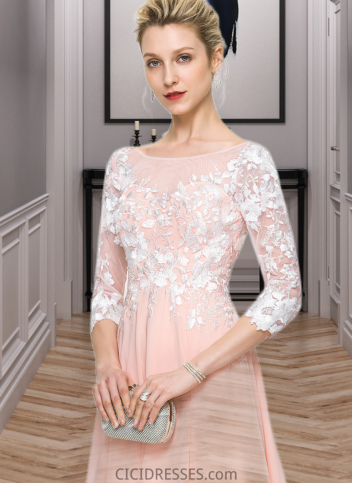 Eloise Scoop Neck Knee-Length Chiffon Wedding Dress CIC8P0013805