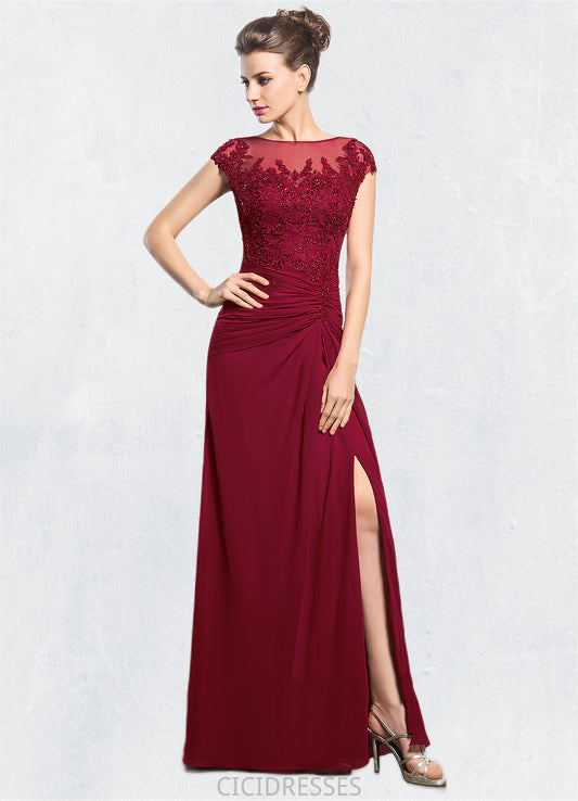 Macy Sheath/Column Scoop Neck Floor-Length Chiffon Mother of the Bride Dress With Ruffle Beading Appliques Lace Sequins Split Front CIC8126P0014549