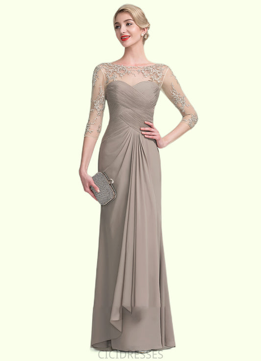 Elaina A-Line Scoop Neck Floor-Length Chiffon Lace Mother of the Bride Dress With Beading Sequins Cascading Ruffles CIC8126P0014551