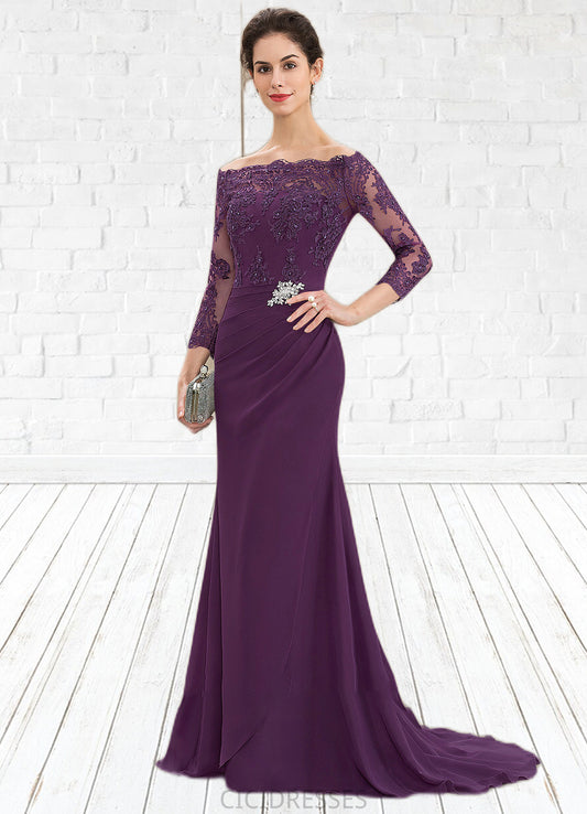 Addison Trumpet/Mermaid Off-the-Shoulder Sweep Train Chiffon Lace Mother of the Bride Dress With Beading Sequins CIC8126P0014604