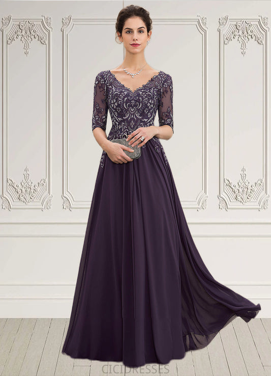 Meg A-Line V-neck Floor-Length Chiffon Lace Mother of the Bride Dress CIC8126P0014678