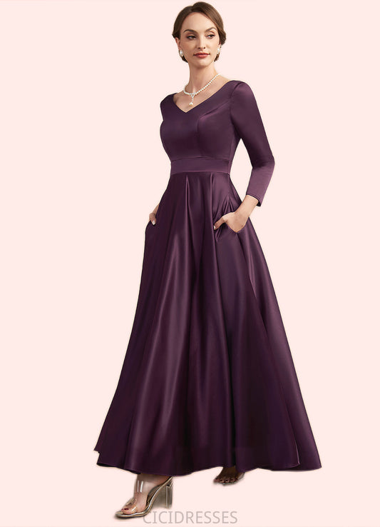 Noelle A-Line V-neck Ankle-Length Satin Mother of the Bride Dress With Pockets CIC8126P0014720