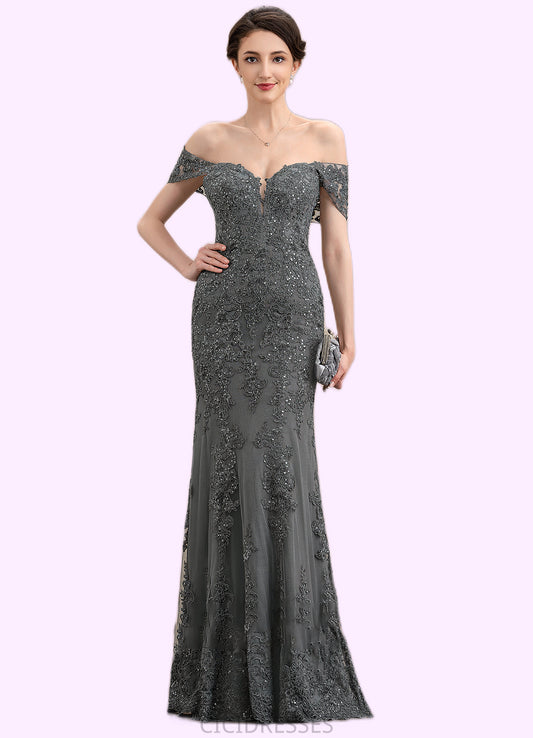 Paisley Trumpet/Mermaid Off-the-Shoulder Floor-Length Tulle Lace Mother of the Bride Dress With Sequins CIC8126P0014731