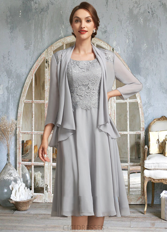 Sophia A-Line Square Neckline Knee-Length Chiffon Lace Mother of the Bride Dress CIC8126P0014759