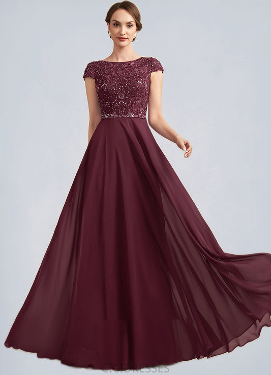 Zara A-Line Scoop Neck Floor-Length Chiffon Lace Mother of the Bride Dress With Beading Sequins CIC8126P0014863