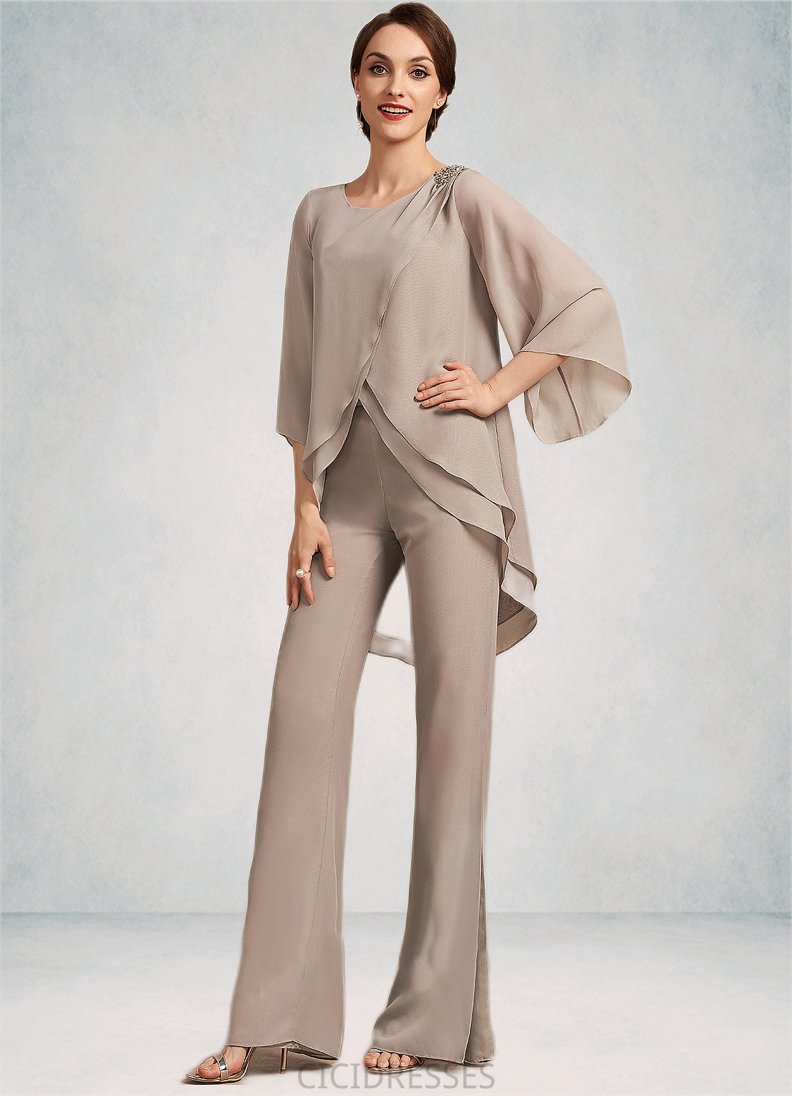 Ina Jumpsuit/Pantsuit Scoop Neck Floor-Length Chiffon Mother of the Bride Dress CIC8126P0014864