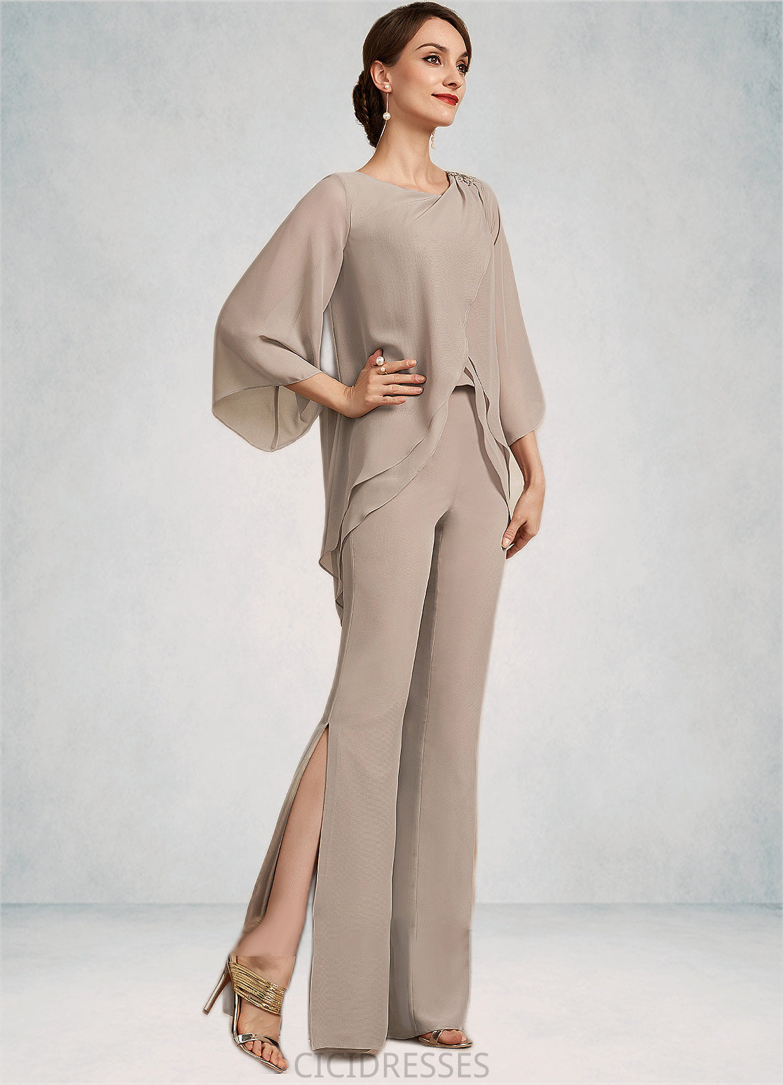 Ina Jumpsuit/Pantsuit Scoop Neck Floor-Length Chiffon Mother of the Bride Dress CIC8126P0014864