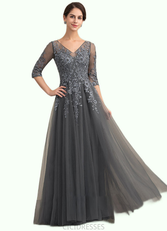 Aracely A-Line V-neck Floor-Length Tulle Lace Mother of the Bride Dress With Beading Sequins CIC8126P0014895