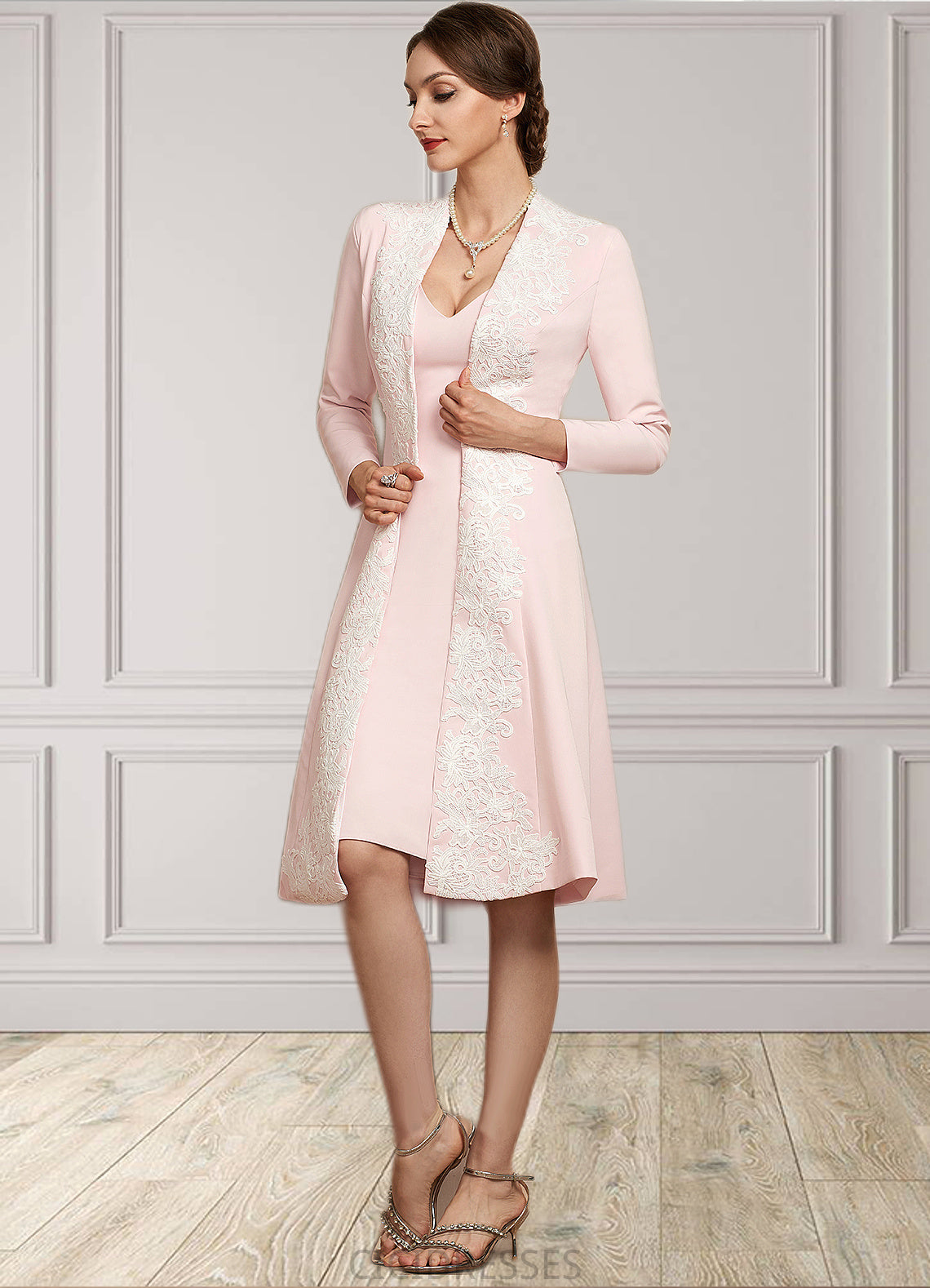 Judith Sheath/Column V-neck Knee-Length Stretch Crepe Mother of the Bride Dress CIC8126P0014933