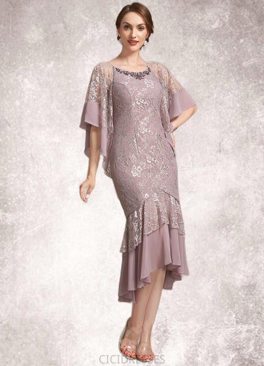 Miracle Trumpet/Mermaid Scoop Neck Asymmetrical Chiffon Lace Mother of the Bride Dress CIC8126P0014945