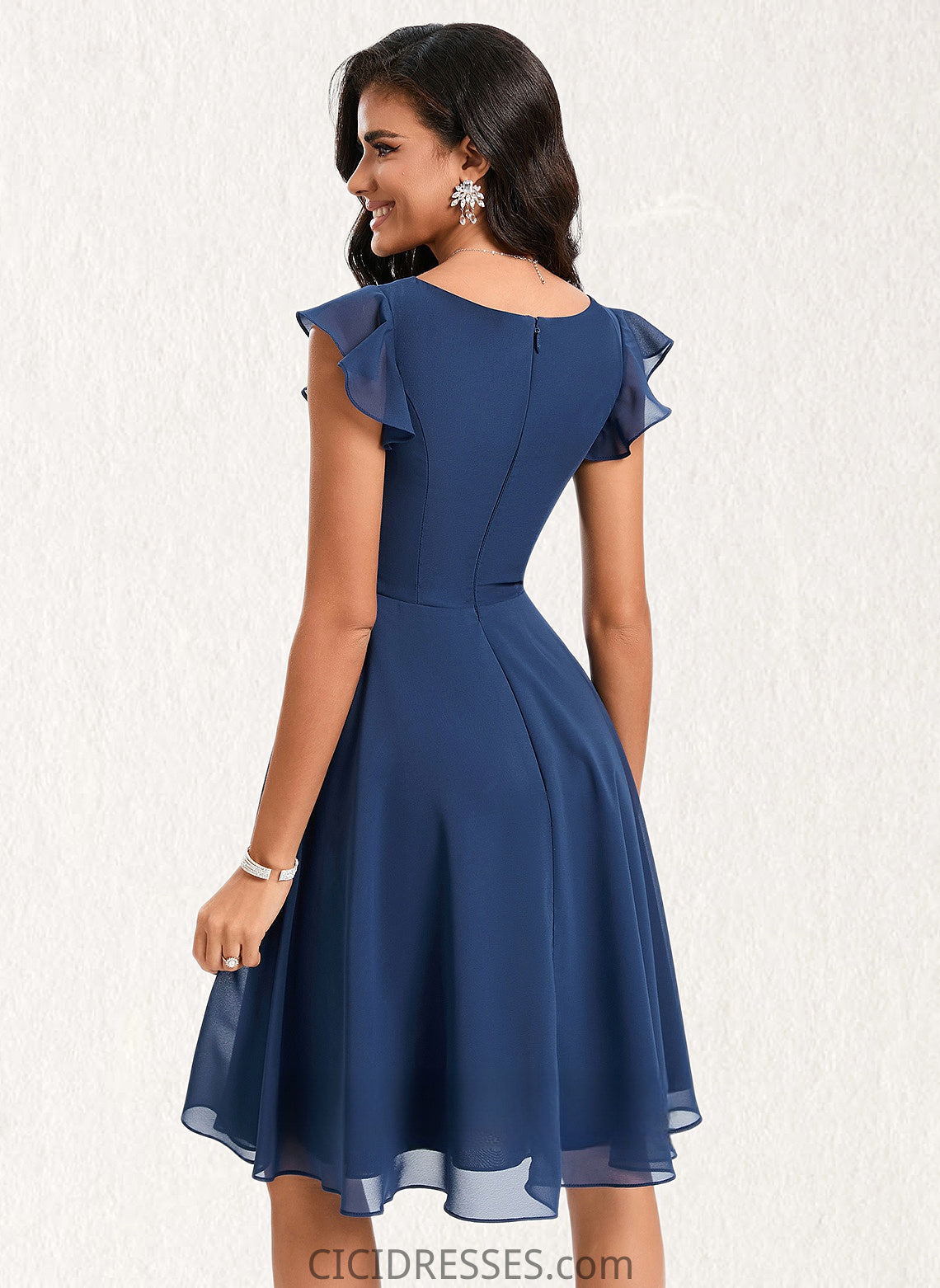 Ashly A-line V-Neck Knee-Length Chiffon Homecoming Dress With Ruffle CIC8P0025684