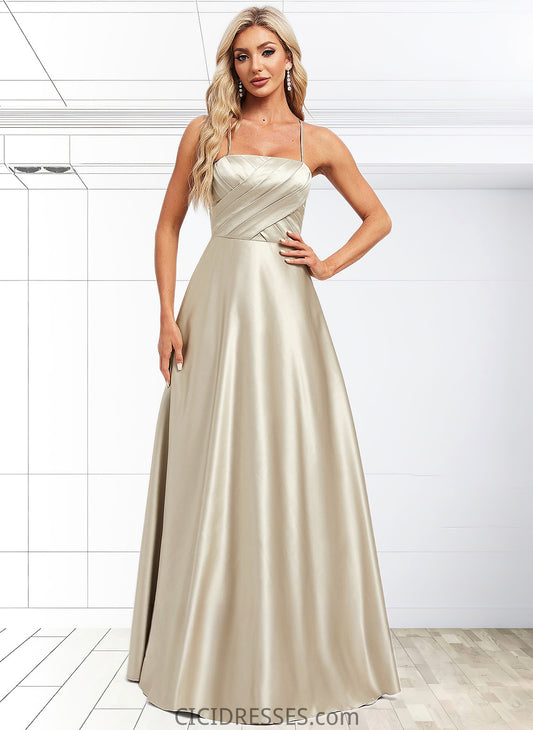 Rylee A-line Square Floor-Length Satin Bridesmaid Dress CIC8P0025789