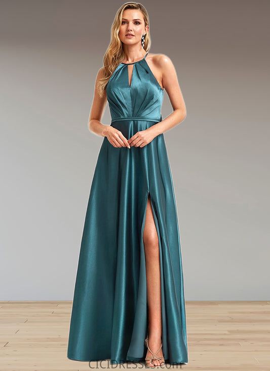 Rubi A-line Halter Floor-Length Stretch Satin Bridesmaid Dress CIC8P0025731