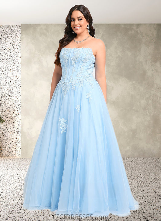 Alejandra Ball-Gown/Princess Straight Sweep Train Tulle Prom Dresses With Sequins Appliques Lace CIC8P0025864