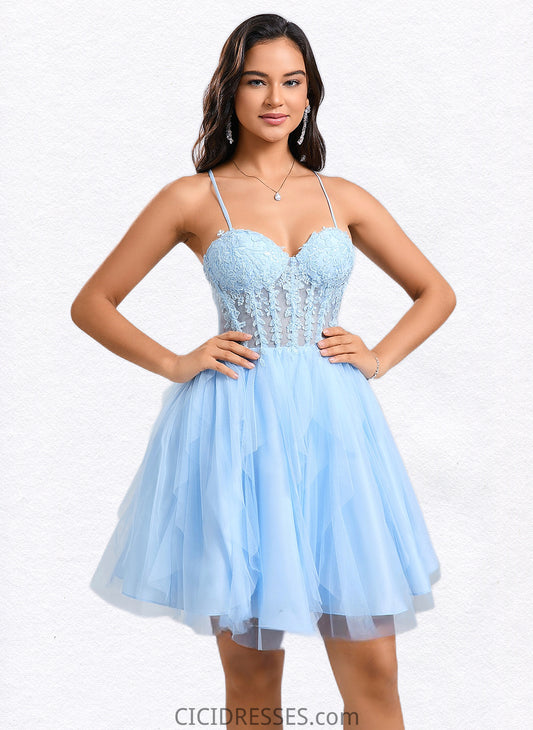 Tia Ball-Gown/Princess Sweetheart Short Lace Tulle Homecoming Dress With Ruffle CIC8P0025707