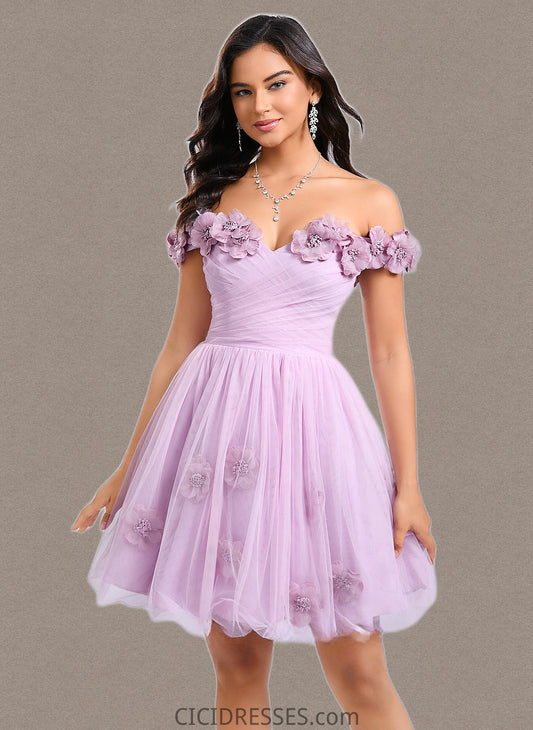 Camila Ball-Gown/Princess Off the Shoulder Short Tulle Homecoming Dress With Pleated Flower CIC8P0025668