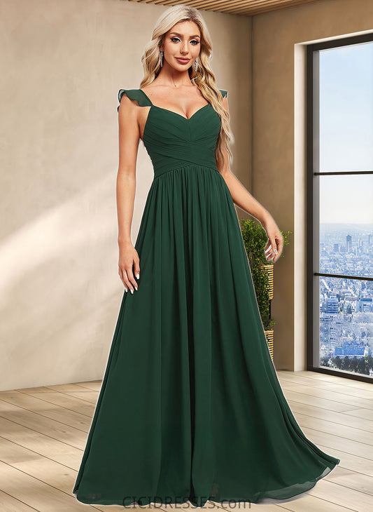 Tess A-line V-Neck Floor-Length Chiffon Bridesmaid Dress With Ruffle CIC8P0025811