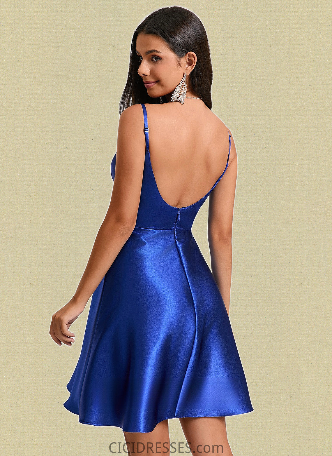 Kaylie A-line V-Neck Short Stretch Satin Homecoming Dress With Pleated CIC8P0025705