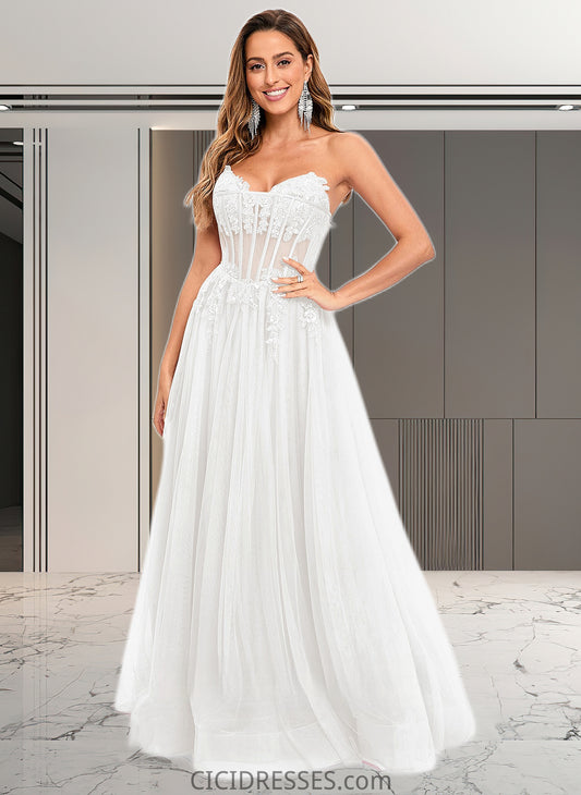 Lynn Ball-Gown/Princess V-Neck Floor-Length Tulle Prom Dresses With Sequins Appliques Lace CIC8P0025837