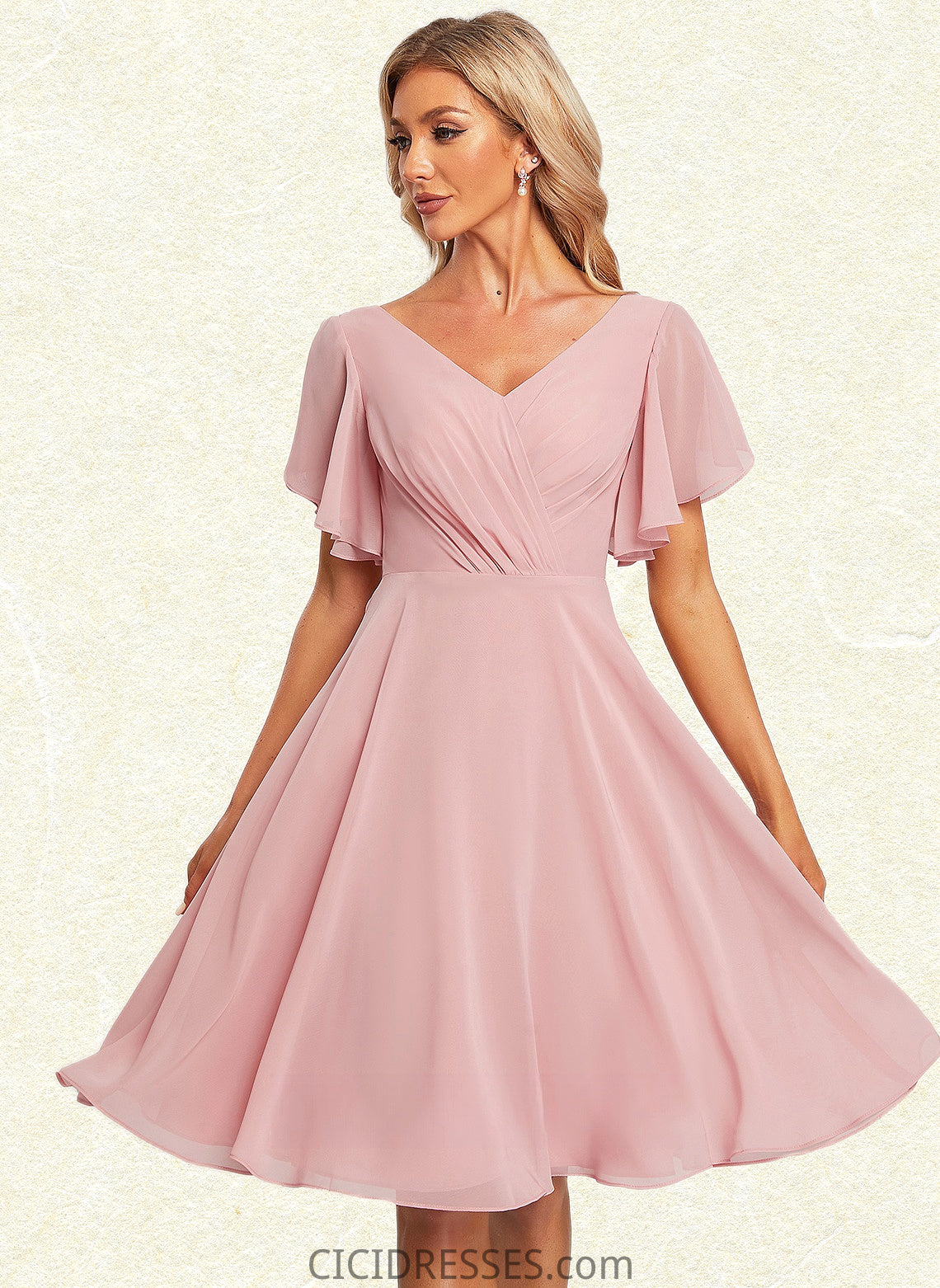 Sam A-line V-Neck Knee-Length Chiffon Homecoming Dress CIC8P0025702