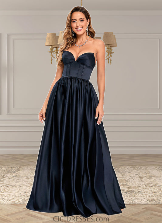 Natalee Ball-Gown/Princess V-Neck Floor-Length Satin Prom Dresses CIC8P0025840