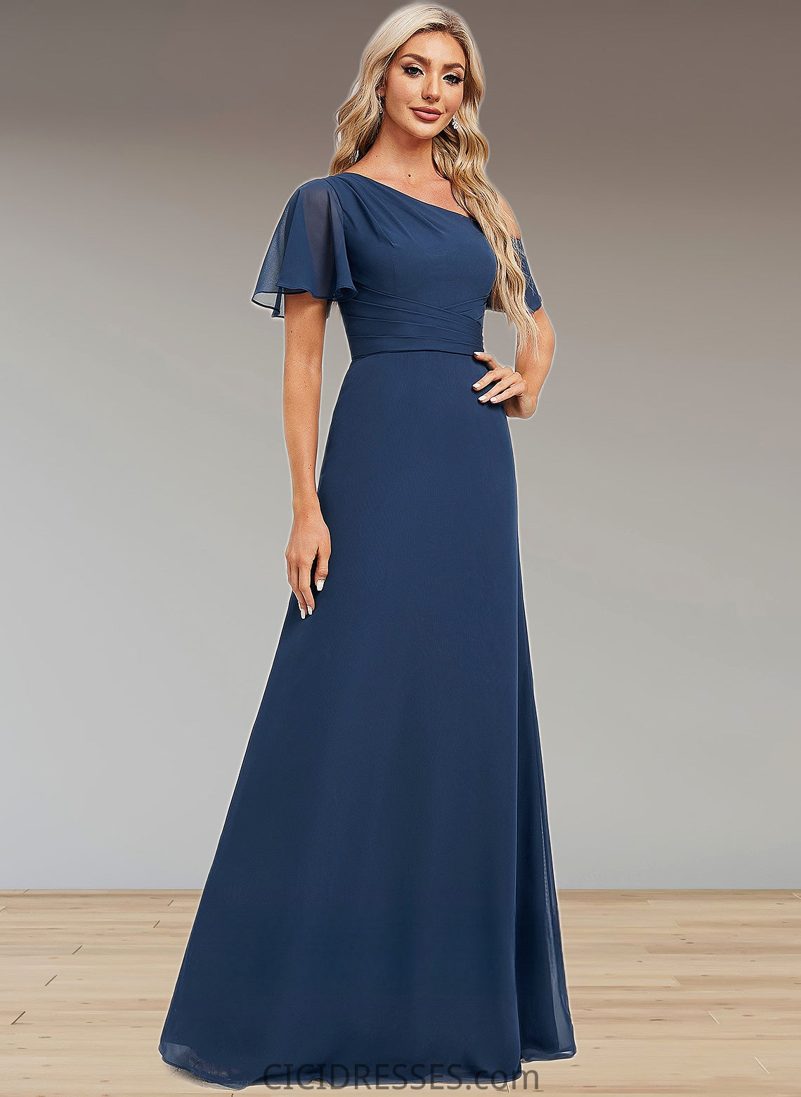 Malia A-line Asymmetrical Floor-Length Chiffon Bridesmaid Dress With Ruffle CIC8P0025801