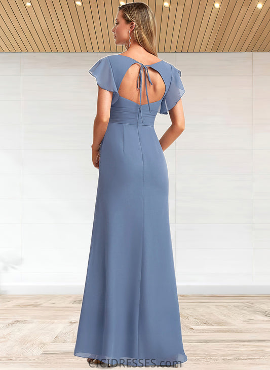 Livia A-line V-Neck Floor-Length Chiffon Bridesmaid Dress With Ruffle CIC8P0025729